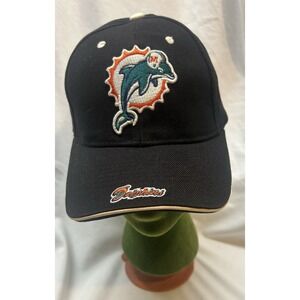 VTG 90s Miami Dolphins Adjustable Cap Hat Logo Black NFL Game Day